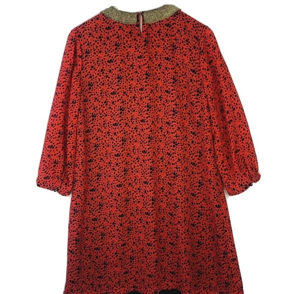 Maison Scotch Womens Sz S Red Spotted Dress Gold Metal Beaded Bib Collar Retro - Picture 2 of 5